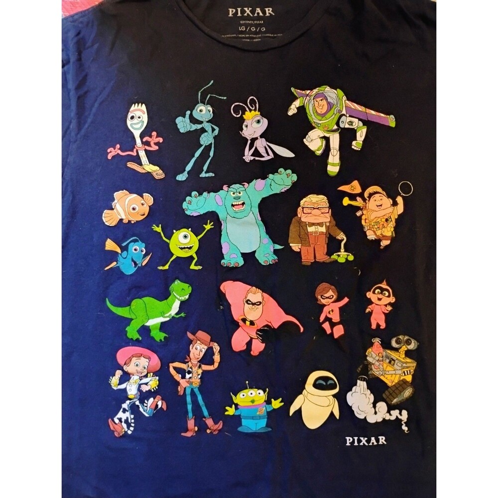 Pixar Character Group Graphic T Shirt Mens L Black Toy Story Incredibles Nemo